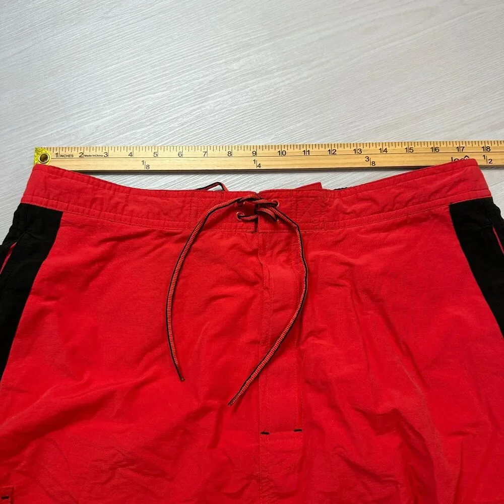 Daniel Cremieux Men XL Swim Trunks Red Black Cargo Board Shorts Mesh Lined Pouch